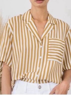 AYR The Pool Boy Top Striped Shirt Tan Baguette Size Small